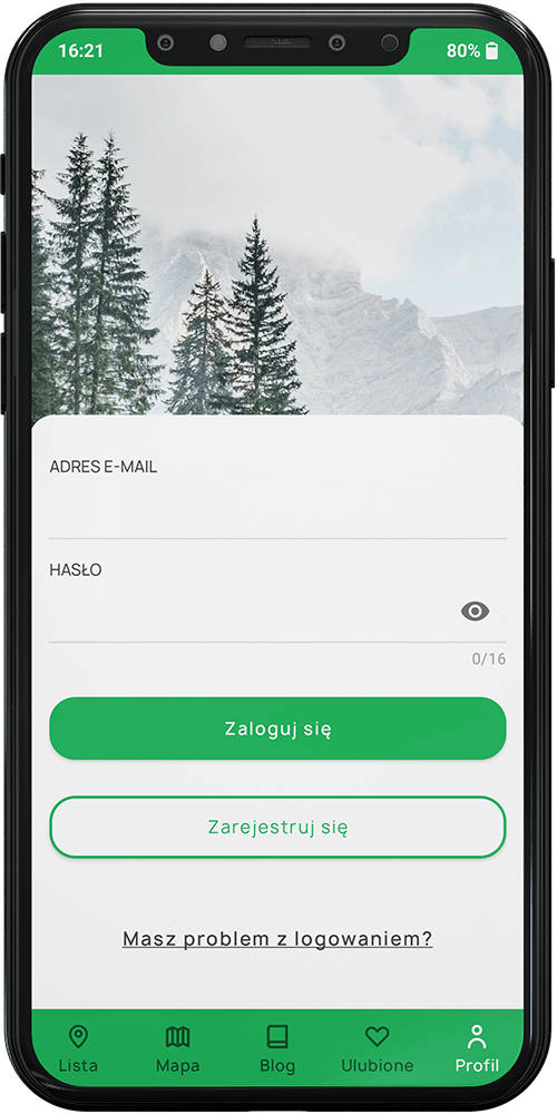 Zrzut ekranu aplikacji mobilnej Odpocznij na zielonym